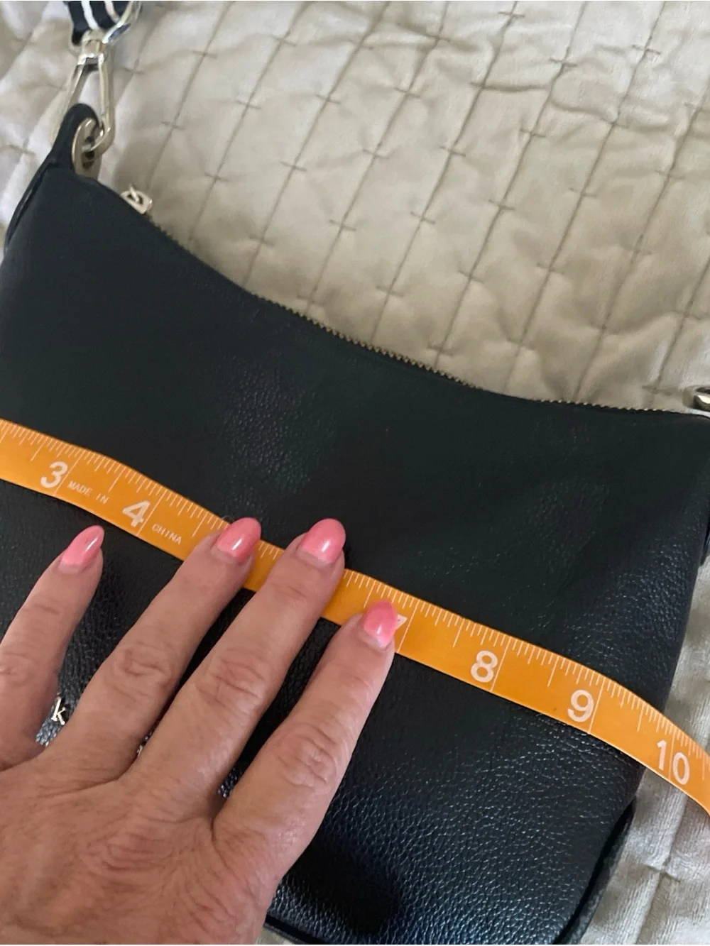 kate spade Black Pebbled Leather Crossbody with Striped Strap